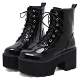 Schwarzes glänzendes Vegan-Leder Gothic Stiefel