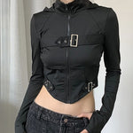 Crop Top mit Kapuze Techwear Cyber Gothic für Frauen