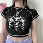 Crop Top E-girl imprimé squelette look asthetisc