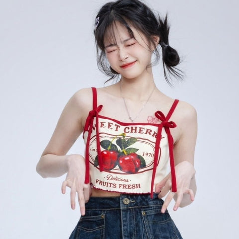 Crop Top E-Girl-Print " süßer Kirsch- " weiß und rot