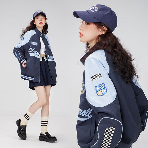 e-girl Baseball Bikerjacke blau und schwarz