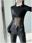 Crop Top schwarz E girl transparent a long sleeve