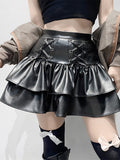 Kunstlederrock e-girl Damen schwarz Gothic Hohe Taille