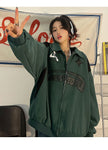 Oversize-Jacke e-girl dunkelgrün Reißverschluss Stil y2k