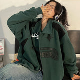 Oversize-Jacke e-girl dunkelgrün Reißverschluss Stil y2k