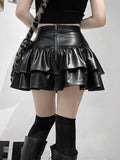 Kunstlederrock e-girl Damen schwarz Gothic Hohe Taille