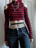 Crop Top e-girl gestreift rot und schwarz