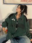 Oversize-Jacke e-girl dunkelgrün Reißverschluss Stil y2k