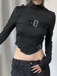 Crop Top mit Kapuze Techwear Cyber Gothic für Frauen