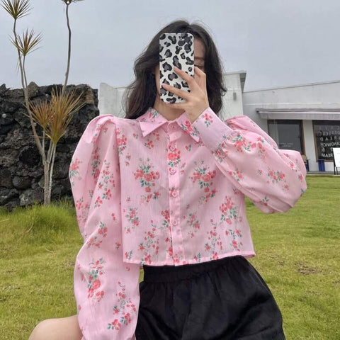 Bluse e-girl floral koreanischer Stil