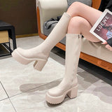 Koreanischer Stil hohe beige Kunstleder Stiefel