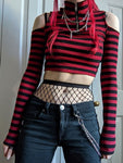 Crop Top e-girl gestreift rot und schwarz