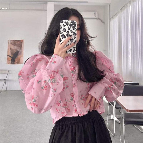 Bluse e-girl floral koreanischer Stil