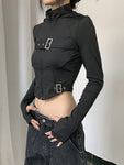 Crop Top mit Kapuze Techwear Cyber Gothic für Frauen