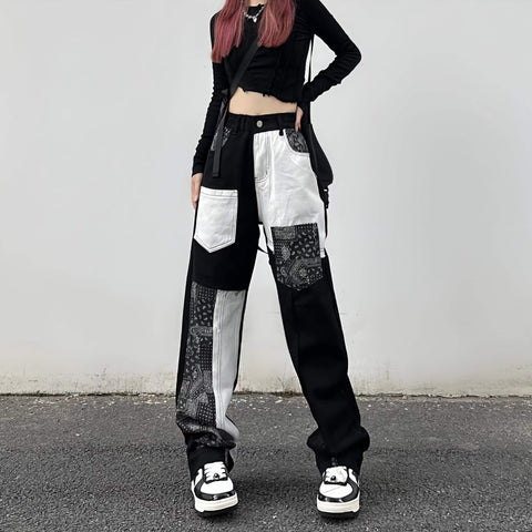 e-girl Oversize-Baggy-Hose mit Bandana-Print